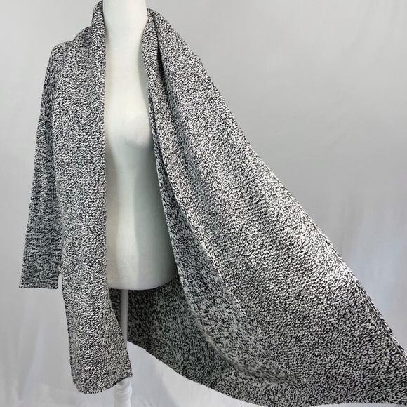 New Caslon Marled Knit Draped Open Front Cardigan Sweater Black White Size Small - Picture 10 of 16